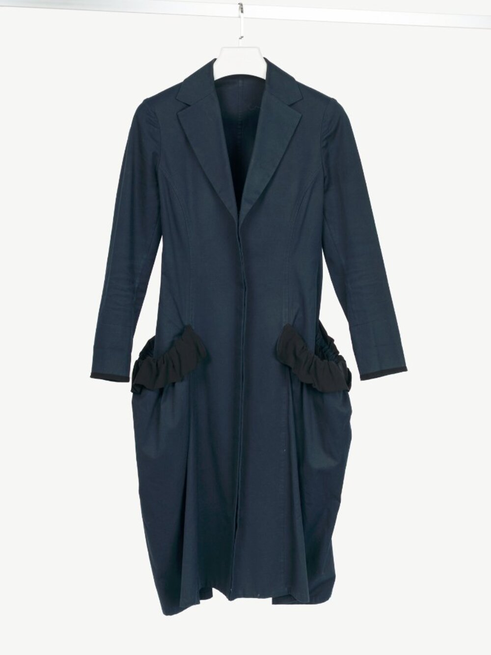 Yohji Yamamoto +NOIR Navy Cotton Ruffle-Pocket Coat